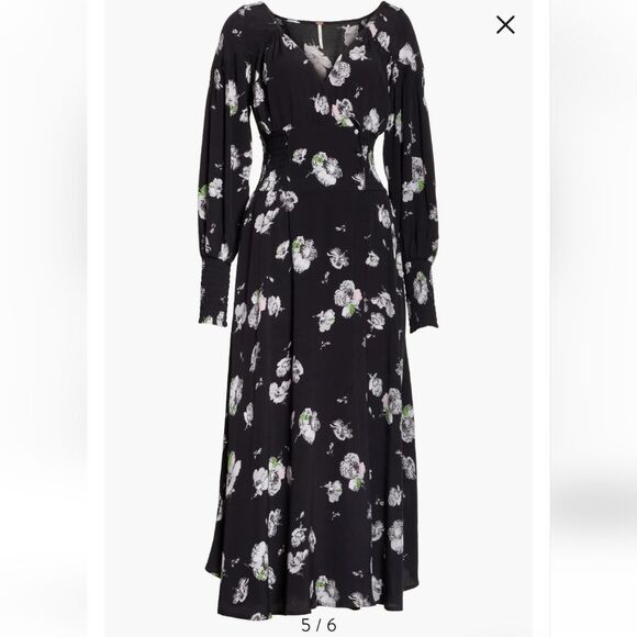 Free People So Sweetly Floral Midi Dress Size S Long Sleeves - Picture 10 of 16